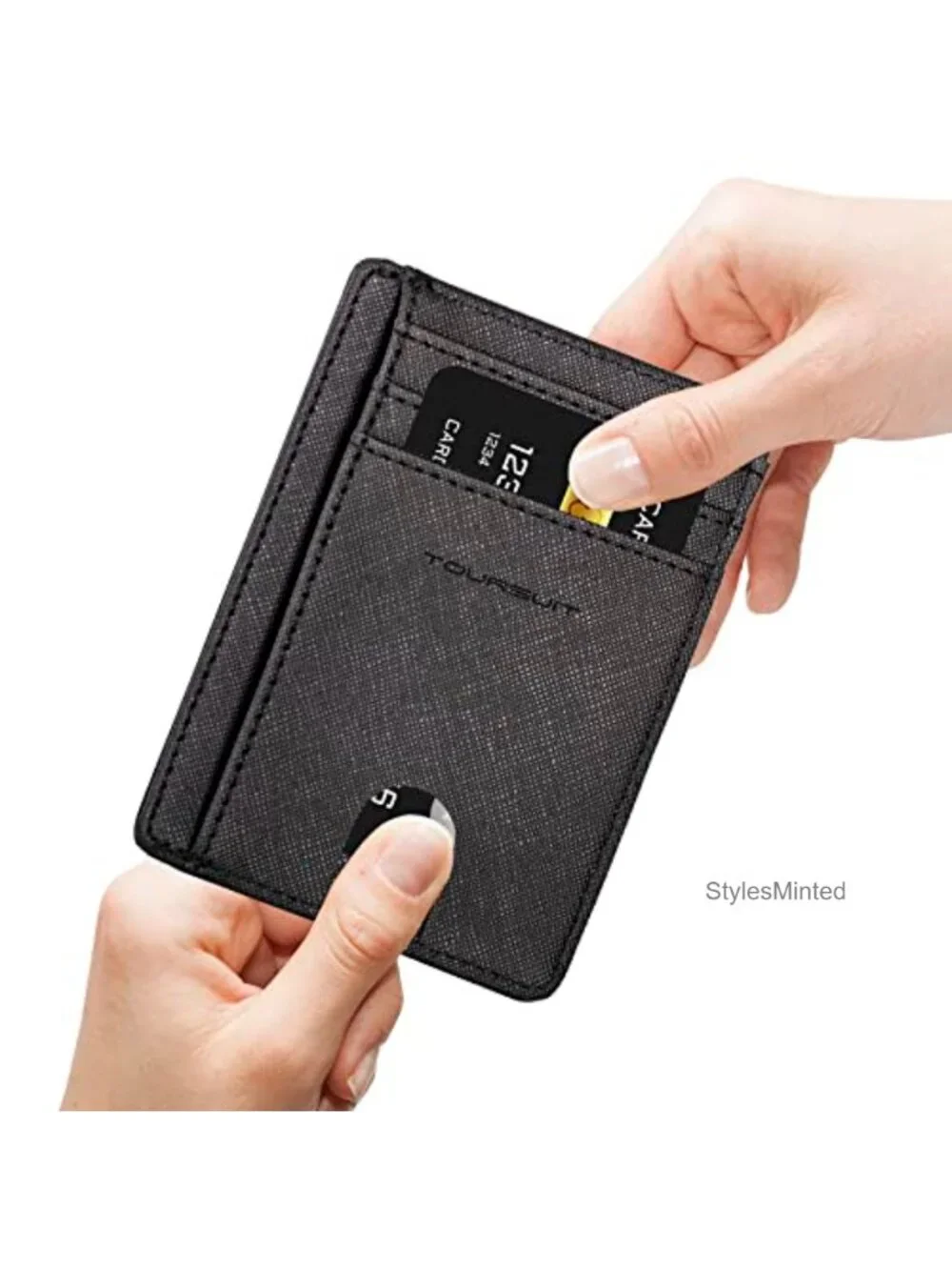 RFID Blocking Minimalist Slim Front Pocket Wallet Card Holder PU Leather